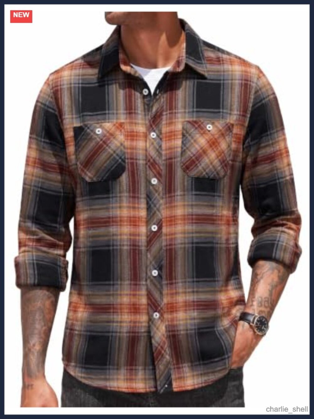 COOFANDY Men's Long Sleeve Plaid Flannel Button Down Shirt with Pockets